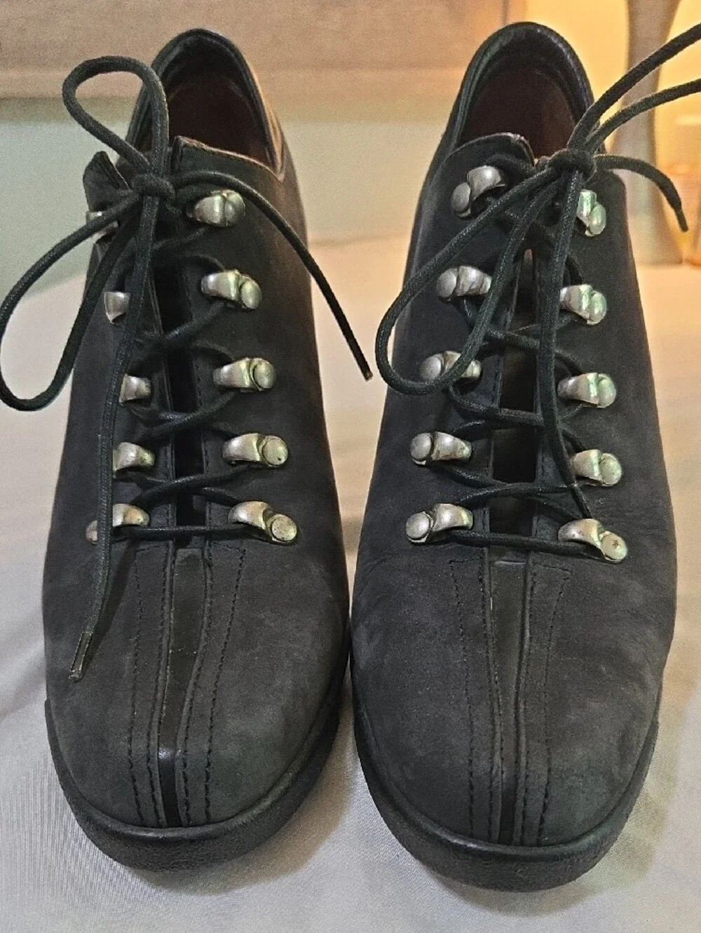 Donald J. Pilner Women's Brushed Black Leather Lace-Up Heels